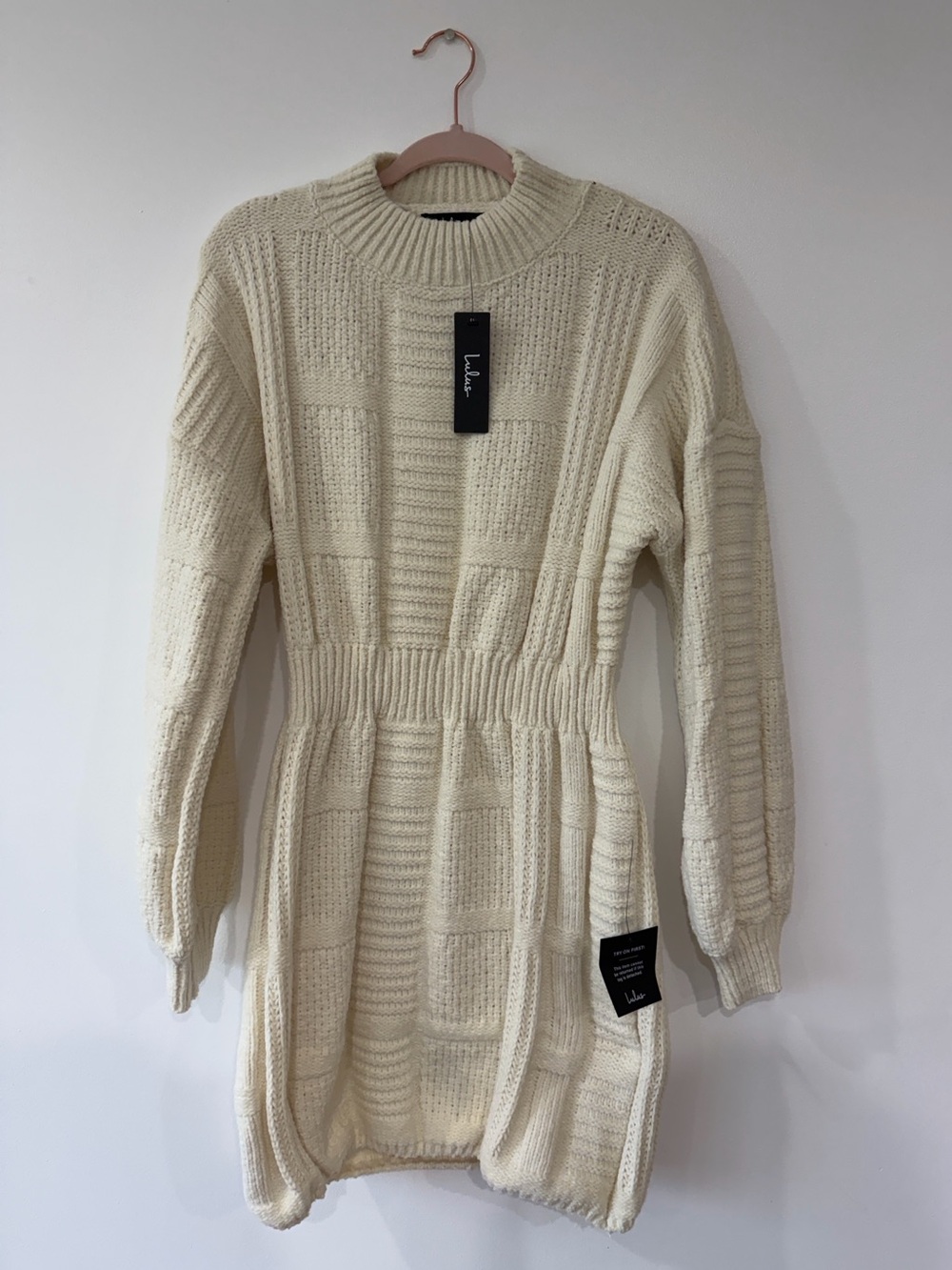 Lulus XL Cream Cable Knit Sweater Dress